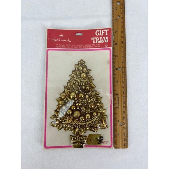 Vintage Hallmark Gift Trim Gold Christmas Tree 7" NOS Sealed MCM - Picture 3 of 4